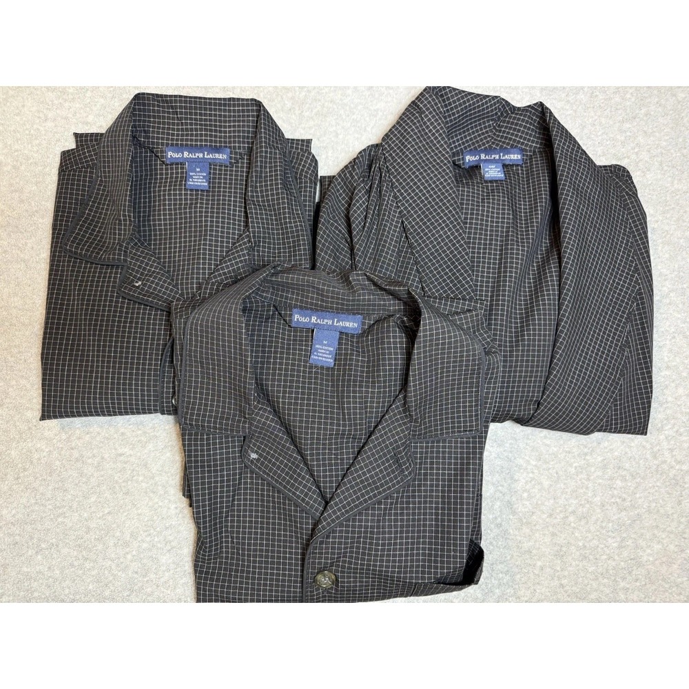 Set 3 Polo Ralph Lauren Men's Robe Shirts Black Windowpane Check Cotton S / M